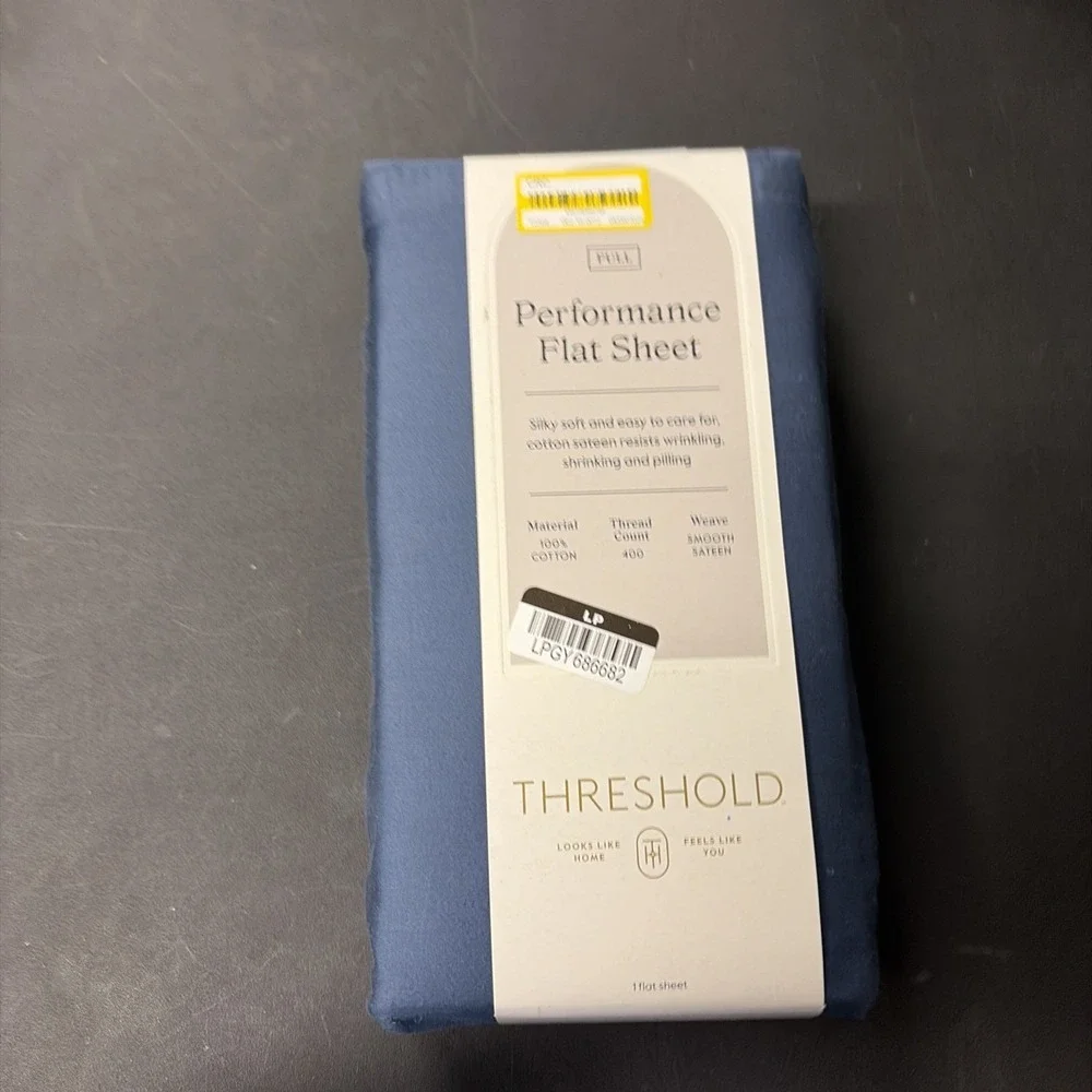 Full 400 Thread Count Performance Flat Sheet Metallic Blue Threshold Cotton 0577